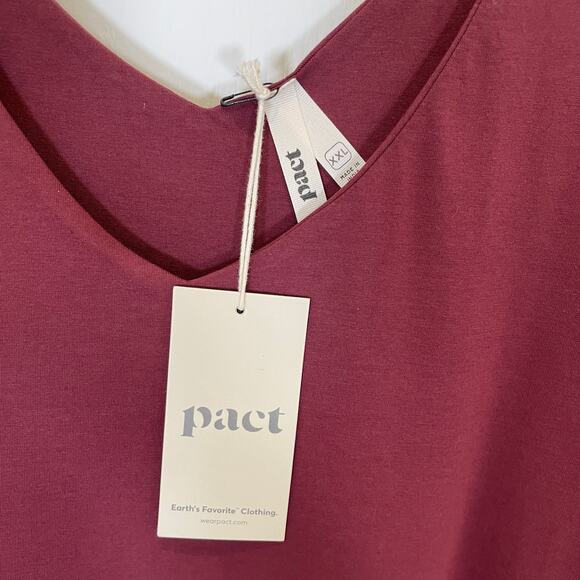 Pact Fit & Flare Midi Dress Deep Rose Organic Cotton Vneck Pockets NWT XXL - Picture 4 of 7